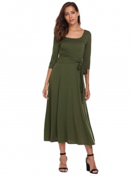 

Army green 3"4 Sleeve Maxi Solid Split Hem Dress, Multicolor