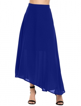

Blue Solid Asymmetrical Hem Swing Chiffon Skirt, Multicolor