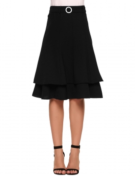 

Black Double Layers Back Zipper Solid Chiffon Skirt with Belt, Multicolor