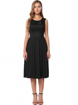

Black Vintage Style Sleeveless Bow Solid Casual Dress, Multicolor