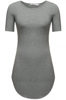 

Light gray Circular Arc Hem Package Hip Elastic Pullover Short Sleeve Solid Long Top, Multicolor