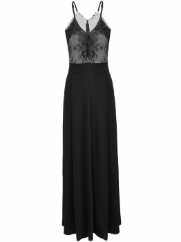 

Black Spaghetti Strap Lace Patchwork Prom Evening Gowns Maxi Dress, Multicolor