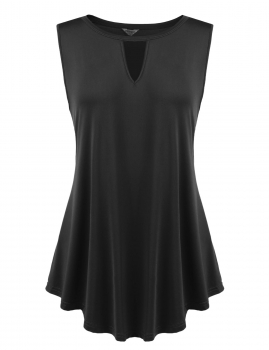 

Black Soft Hollow Front V Neck Solid Loose Sleeveless Pullover Tank Top, Multicolor