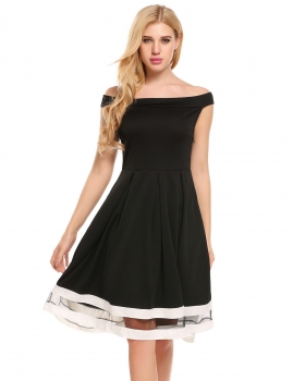 

Black Off the Shoulder Illusion Hem A-Line Pleated Dress, Multicolor