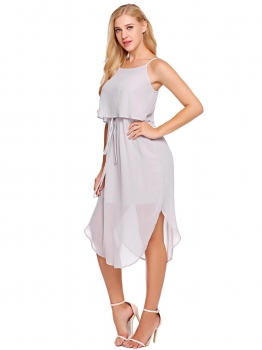 

Light gray Sleeveless Layered Chiffon Asymmetrical Dress, Multicolor