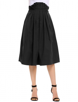 

Black Solid Pleated Waist Back Zipper A-Line Retro Style Skirt, Multicolor