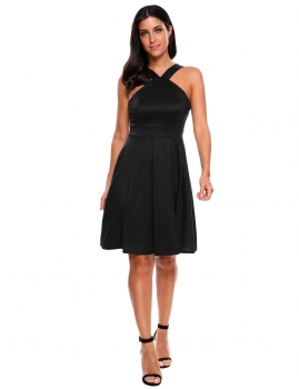 

Black Sleeveless Solid Skater Party Dress, Multicolor