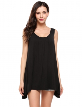 

Black O-Neck Sleeveless Solid Pullover Loose Tank Tops, Multicolor