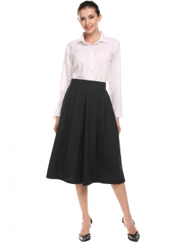 

Black Solid High Waist Loose Chiffon Three Quarter Wide-Leg Pants with Pockets, Multicolor