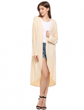 

Beige Solid Loose Casual Front Open Long Cardigan, Multicolor