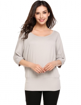 

Gray Solid O-Neck Batwing Sleeve Loose Tops, Multicolor