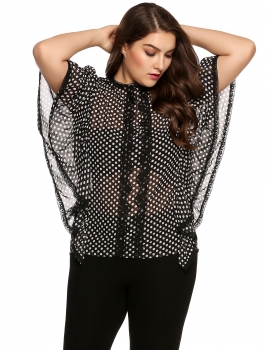 

Black Plus Sizes Loose Batwing Sleeve Polka Dot Chiffon Blouse, Multicolor