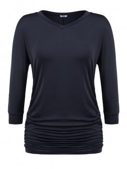 

Navy blue Plus Sizes V-Neck 3"4 Batwing Sleeve Solid Ruched Tops, Multicolor