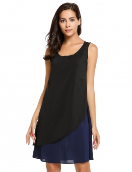 

Black blue Sleeveless Patchwork O Neck Loose Color Block Dress, Multicolor
