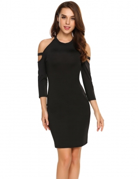 

Black Cold Shoulder 3"4 Sleeve Bodycon Club Dress, Multicolor