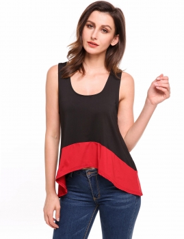 

Black Patchwork Elastic A-Line Asymmetrical Hem Tank Top, Multicolor