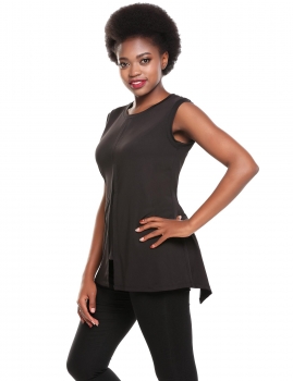 

Black Solid False Two Pieces Split Hem O-Neck Tank Tops, Multicolor