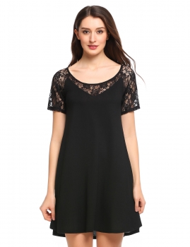 

Black Lace Patchwork Casual Solid Shift Dress, Multicolor