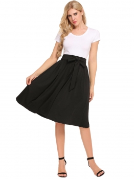 

Black Casual Solid Elastic High Waist A-Line Pleated Skirt, Multicolor