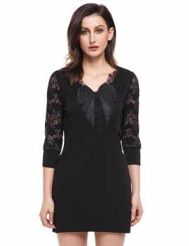 

Black Lace Patchwork Pocket Applique Pencil Dress, Multicolor
