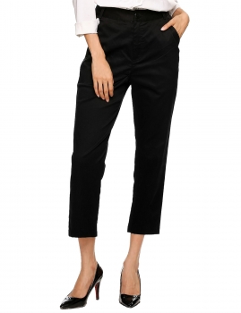 

Black Flat Front Solid Relaxed Fit Ankle Pants with Pockets, Multicolor