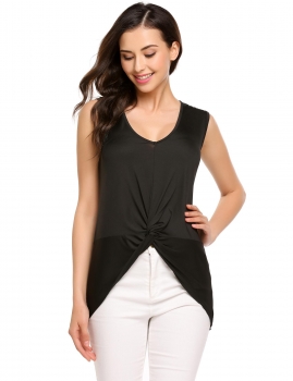 

Black Sleeveless V Neck Solid Slim Knot Front Vest, Multicolor