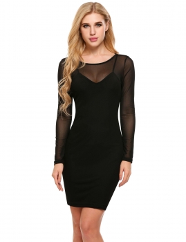 

Black Two Pieces Set Illusion Mesh Overlay with Inner Slip Dress, Multicolor