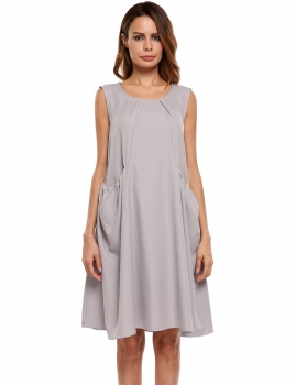 

Gray Solid Sleeveless A-Line Dress with Pockets, Multicolor