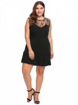 

Black Keyhole Back Lace Patchwork Dress Plus Size, Multicolor