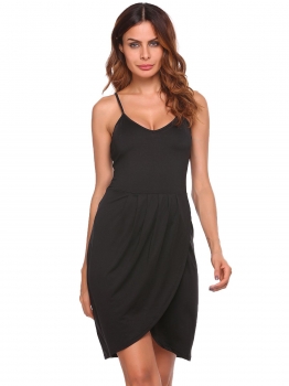 

Black Sleeveless Floral Asymmetrical Cami Dress, Multicolor