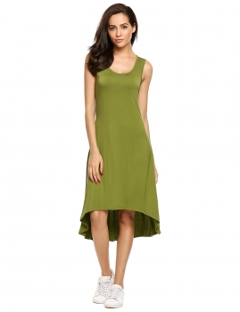 

Army green Casual Back Cut Out Sleeveless O Neck Asymmetrical Shift Dress, Multicolor