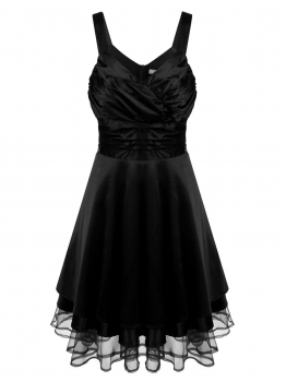 

Black Back Zipper Ruched Sleeveless Neck Prom Gown Cocktail Dress, Multicolor