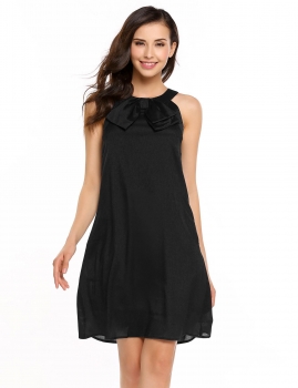 

Black Sleeveless Solid O Neck Bow Detail Shift Dress, Multicolor