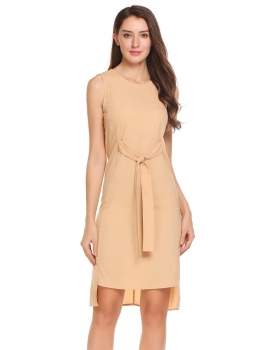 

Khaki Sleeveless Tie-front Stretch-crepe Solid Dress, Multicolor