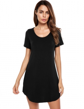 

Black Casual Short Sleeve Solid O Neck Loose Mini Dress, Multicolor