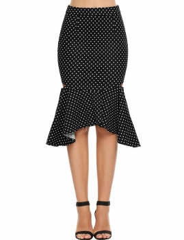 

Black High Waist Polka Dot Hollow Fishtail Skirt, Multicolor