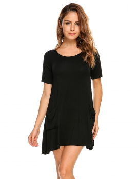 

Black Short Sleeve Front Pockets Solid Loose Tunics, Multicolor