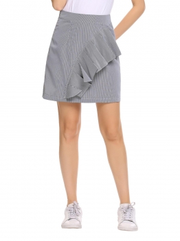 

Black High Waist Striped Ruffles Short Skirt, Multicolor