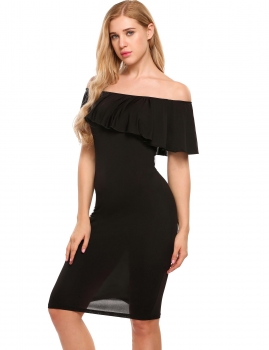 

Black Sleeveless Off-shoulder Ruffled Pencil Dress, Multicolor