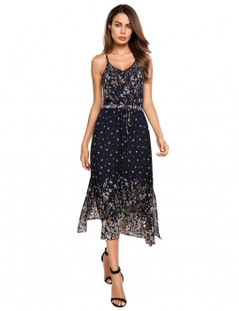 

Dark green Spaghetti Strap Sleeveless Floral Maxi Loose Dress, Multicolor