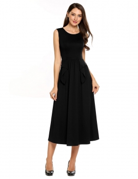 

Black O-Neck Sleeveless Solid Zipper Long Dress, Multicolor