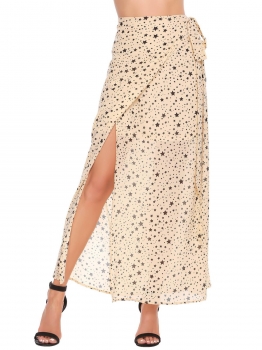 

Beige Star Print Wrap Tie High Waist Beach Skirt, Multicolor