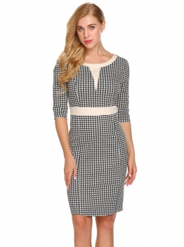 

Color1 Women Vintage Style Half Sleeve Plaid Bodycon Business Pencil Dress, Multicolor