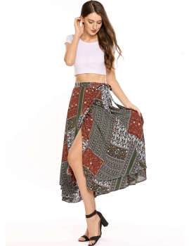 

Mono Style Printed Double Layered Split Side Tie Up Skirt, Multicolor