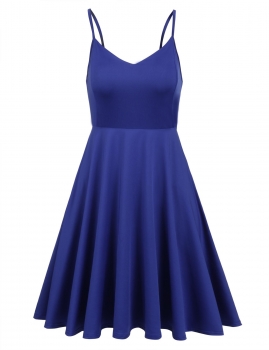 

Blue Spaghetti Strap Sleeveless Solid A-Line Dress, Multicolor