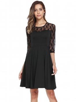 

Black Lace Patchwork Cocktail Slim Mini A-Line Dress, Multicolor