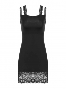 

Black Spaghetti Strap Lace-trimmed Bodycon Dress, Multicolor