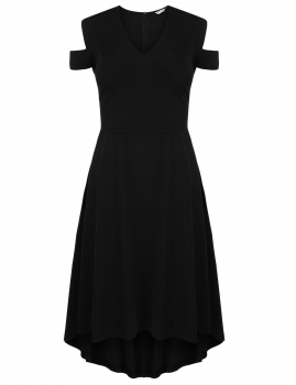 

Black Plus Size Cold Shoulder High Low Hem Dress, Multicolor