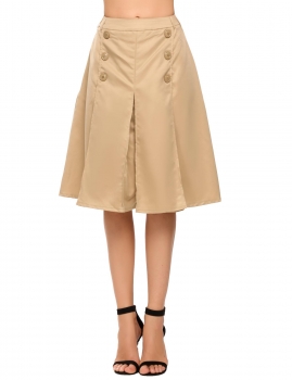 

Khaki Casual High Waist Side Zipper Button Pleated Skirt, Multicolor