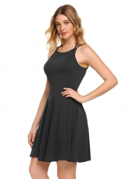 

Black Spaghetti Strap Sleeveless Solid Skater Dress, Multicolor